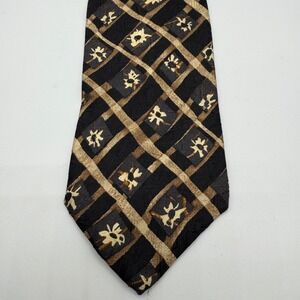 Ermenegildo‎ Zegna Silk Tie Black Gold Geometric Pattern Luxury Mens **READ